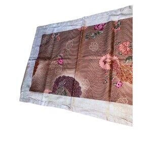 Pillow Sham Pair Peacock Floral Elegant  Std Fall Colors Reversible EUC